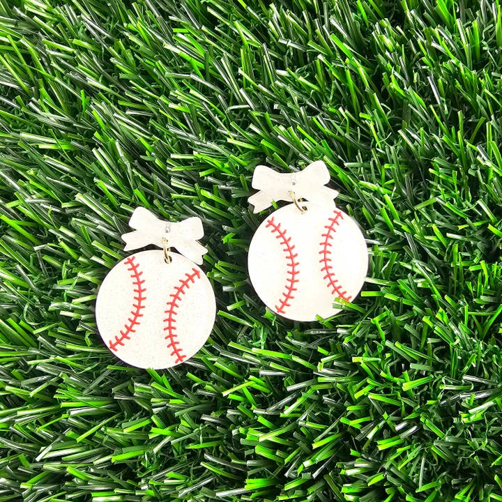 Spiffy & Splendid - Wholesale Dangle Earrings - Bow Baseball Earrings // Jewelry, Earrings, Game Day13