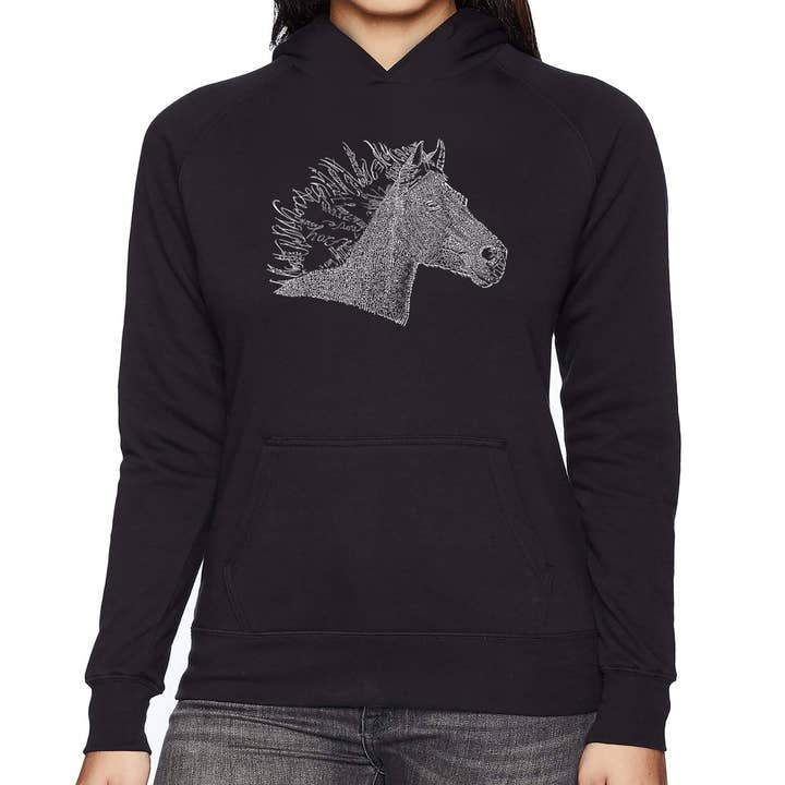 LA Pop Art – wholesale Hoodie – Women's – Women's Word Art Hooded Sweatshirt -Horse Mane