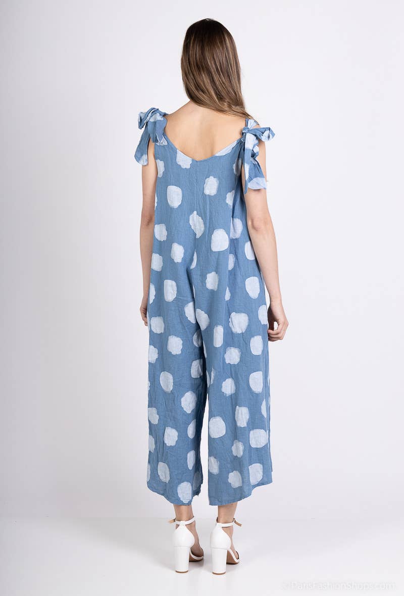 L'Emotion - Vente Combinaison – femme -  Combinaison à Pois Bretelles Nœuds Ajustables 100% Lin18