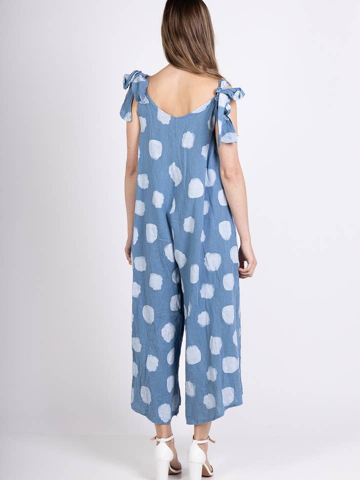 L'Emotion - Vente Combinaison – femme - Combinaison à Pois Bretelles Nœuds Ajustables 100% Lin18