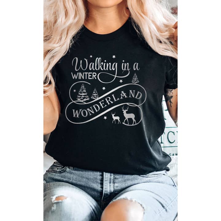 Walking In a Winter Wonderland Silver Christmas Graphic Tee for wholesale by Kissed Apparel