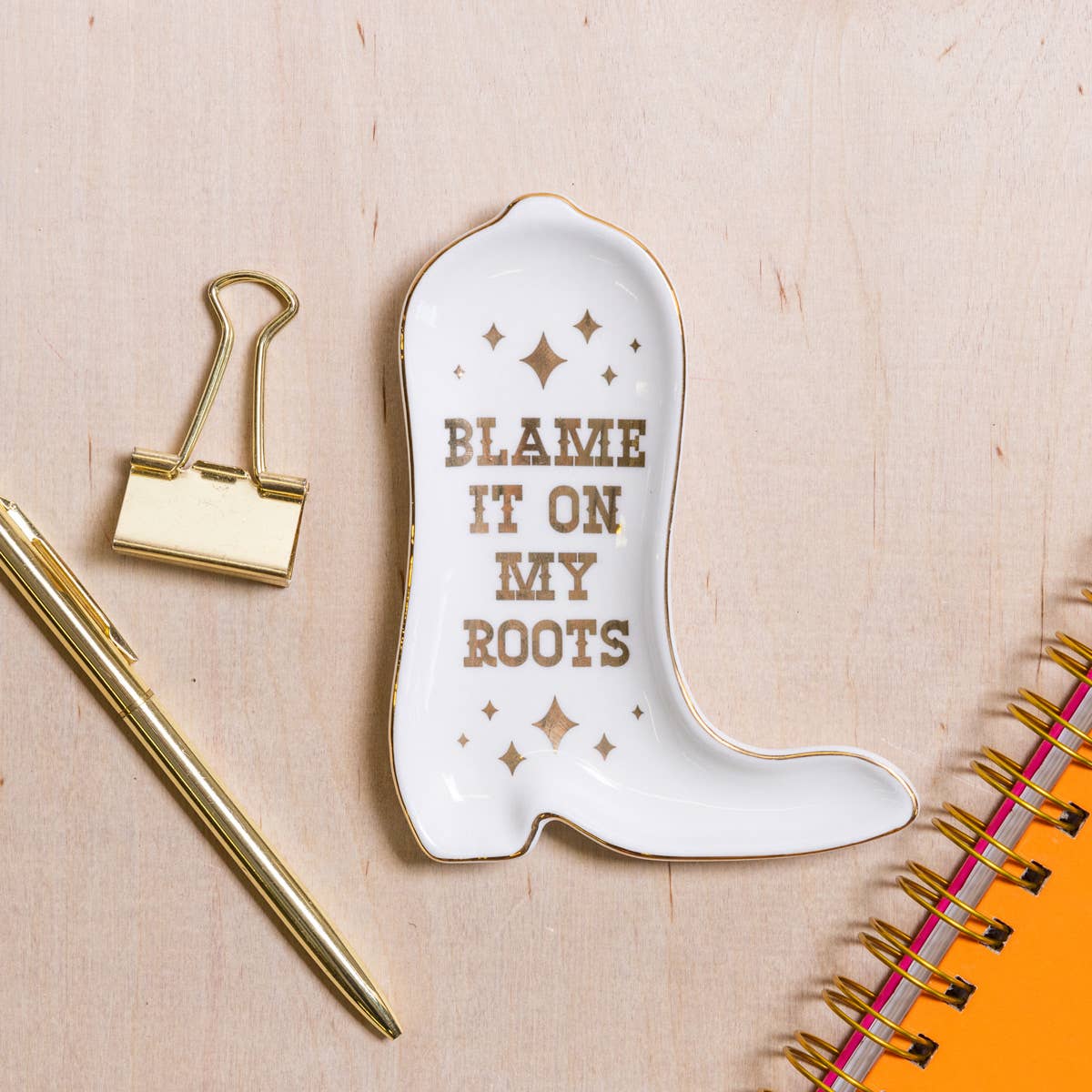 White Gold Blame It On My Roots Ceramic Trinket Tray for wholesale on Faire