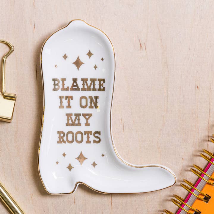 White Gold Blame It On My Roots Ceramic Trinket Tray for wholesale on Faire0