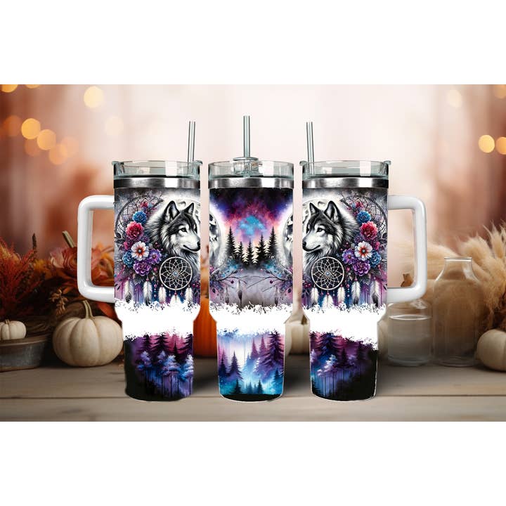 Purple Wolf, 40oz Travel Tumbler, Physical Item, Gift Idea for wholesale by Justified Madness1