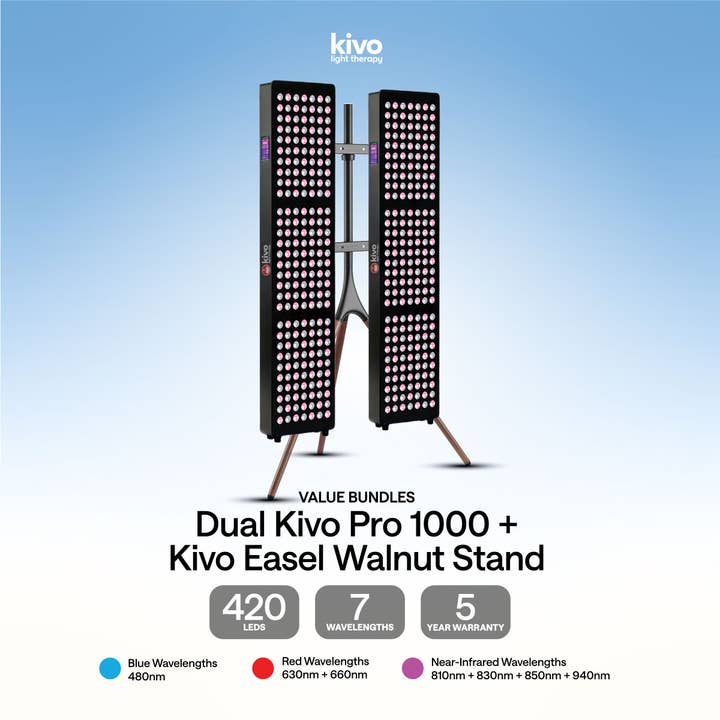 Kivo Pro 1000 Bundle: 2 x Pro 1000 & Easel Stand for wholesale by Kivo Red Light Therapy