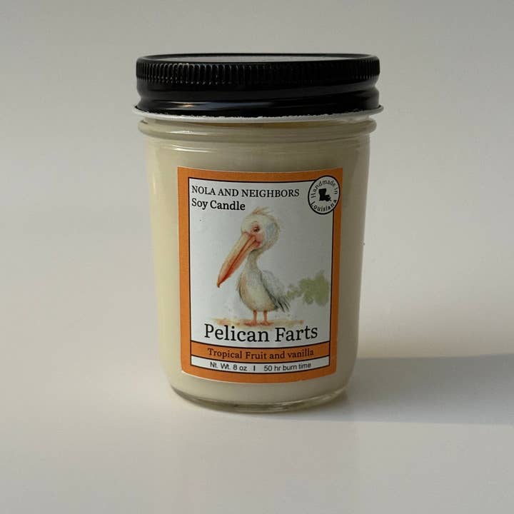 Pelican Farts, candela di soia profumata alla frutta tropicale per la vendita all'ingrosso da parte di Nola and neighbors