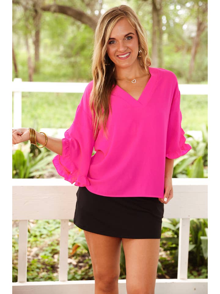 Amy Ruffle Sleeve Top, Pink for wholesale on Faire4
