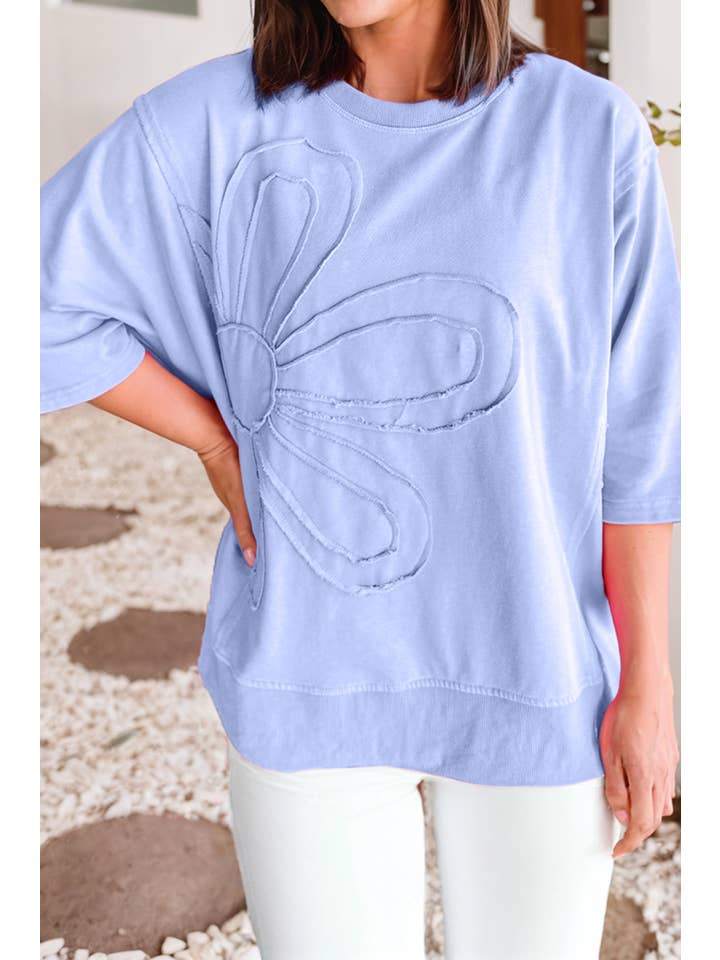 Little Daisy Closet - Wholesale Blouse - Women's - LDC Floral Patched Half Sleeve Tunic Top