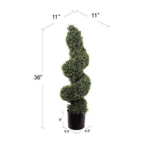 Larksilk – wholesale Artificial plant – Spiral Boxwood Topiary Tree In Black Pot - 36In.3