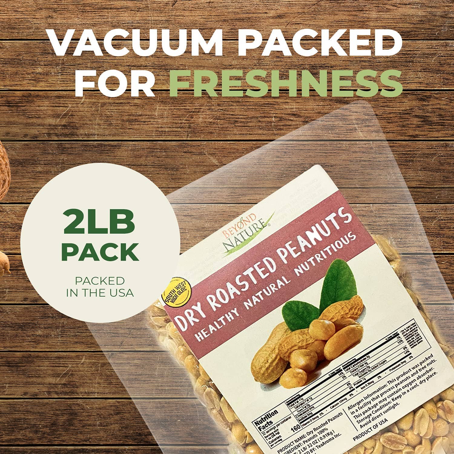 Beyond Nature – Großhandel Nüsse – Beyond Nature Trocken geröstete Erdnüsse – Ungesalzen 2lbs (32oz)*61