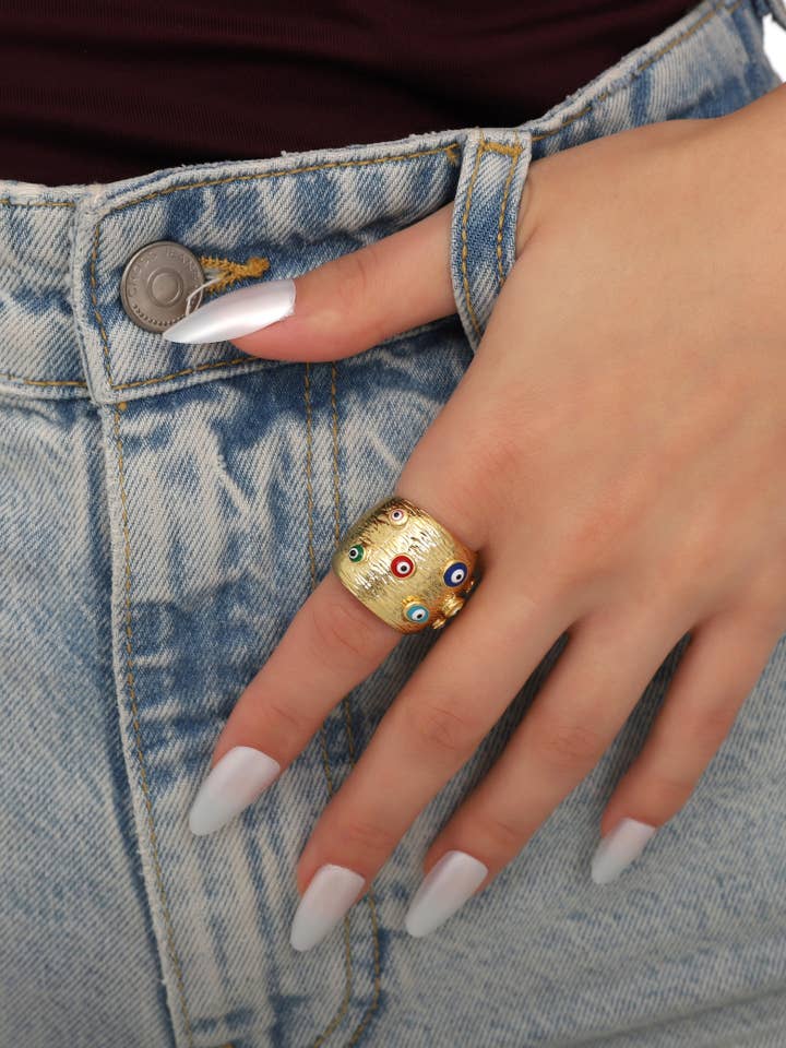 Anillo Evil Eye chapado en oro para venta al por mayor de BUBU BY TEKIN SHOP