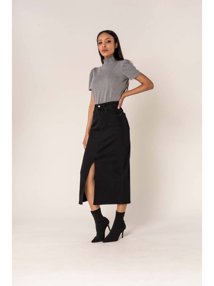 Nina Carter - Wholesale Skirt - Women's - Nina Carter denim jean long skirt with front split front P21510