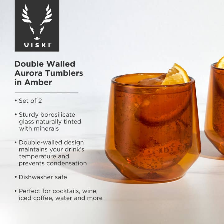Viski - Wholesale Cocktail/Liquor Glass - Aurora Double Walled Glass Tumblers Amber4