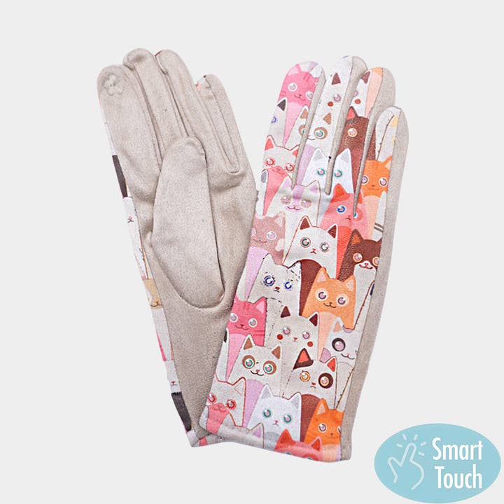 Sensibling Corp. - Wholesale Gloves - Women's - Playful Cat Face Pattern Printed Smart Touch Gloves0