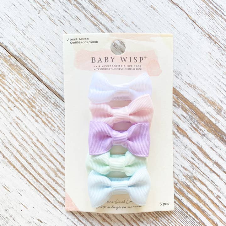 5 clips à pression style smoking Charlotte Bows sur des pinces à pression - Pretty Pastels pour la vente par Baby Wisp