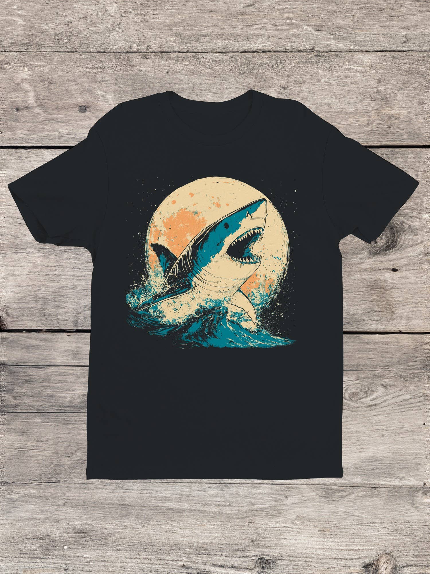 Black Majestic Shark Under Moonlight Men's T-shirt for wholesale on Faire