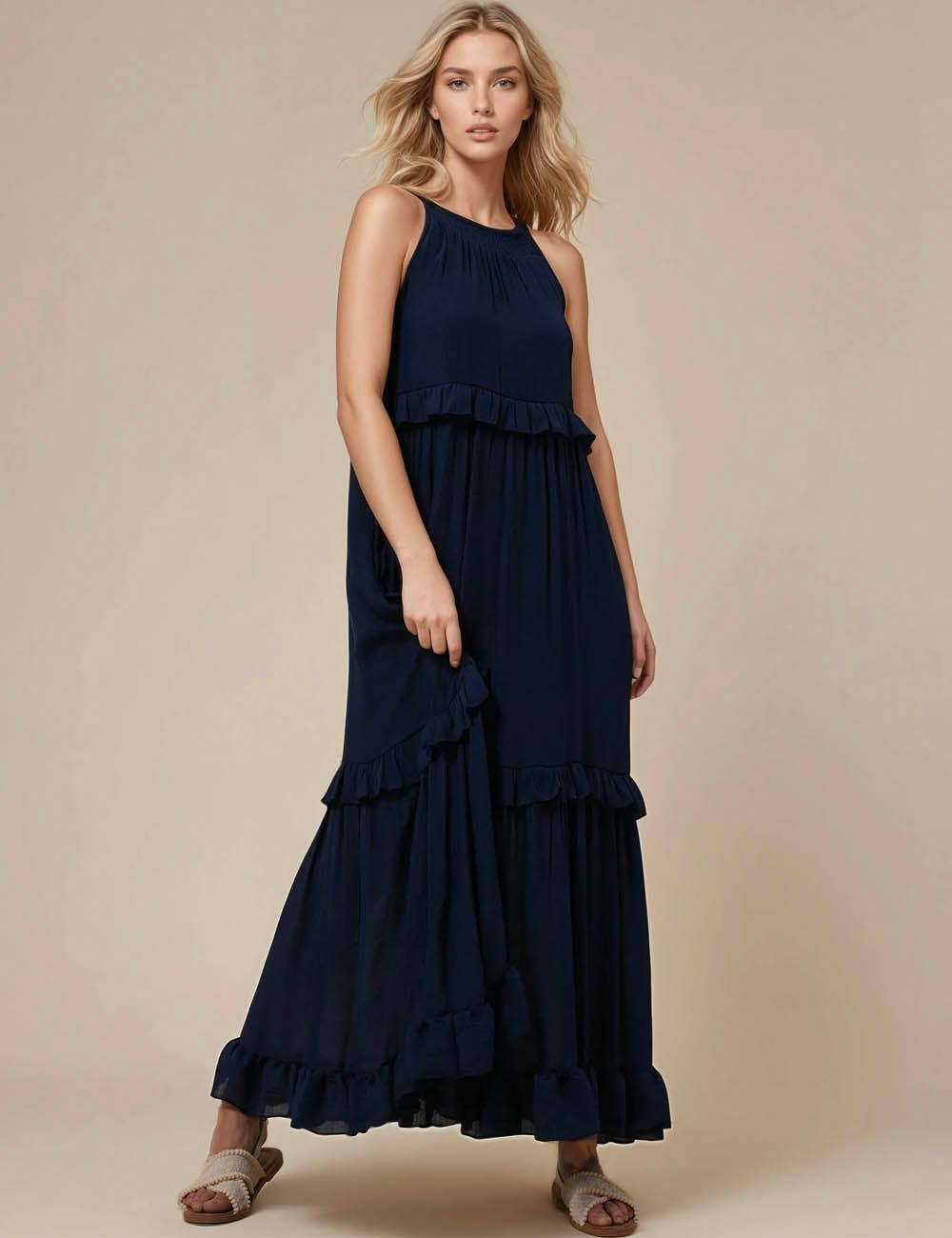 Sweetkama - Vendita all'ingrosso Vestito - Donna - Maxi abito quotidiano da donna con scollo tondo in boemia SKD2311920