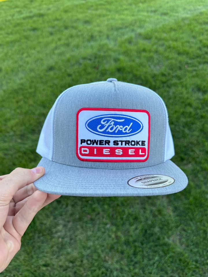 Ford Power Stroke Grey/White Snapback for wholesale by River Bent Hat Co.