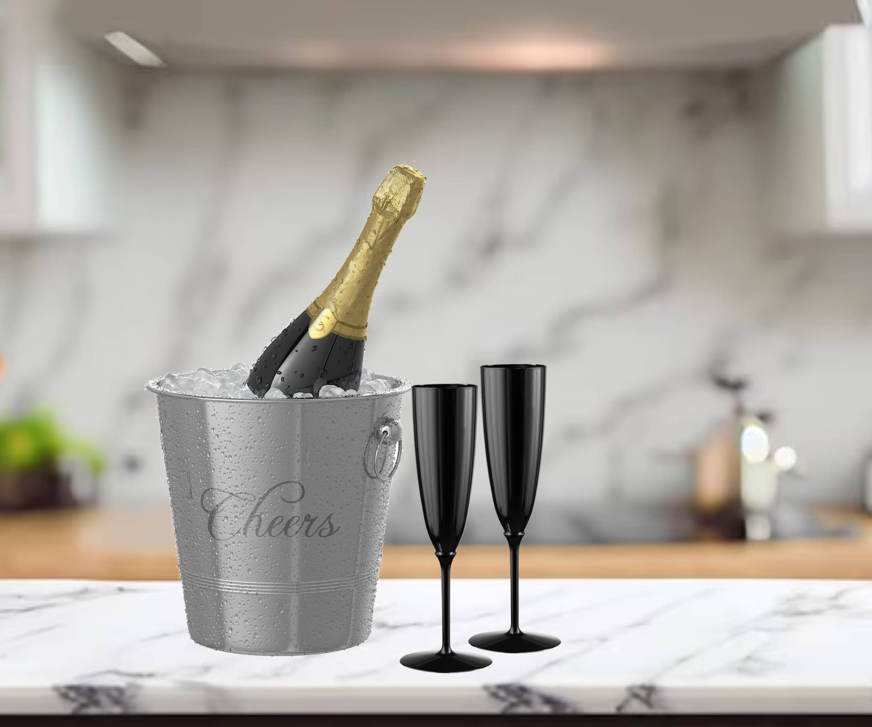 Posh Setting - Wholesale Champagne Flute - 6 Oz 1-Piece Black Plastic Champagne Flutes - 8 Pack3