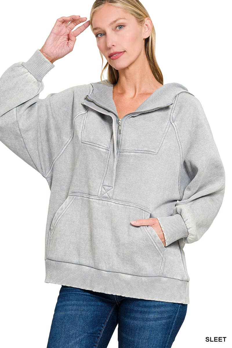 42POPS - Wholesale Hoodie - Women's - ..SI-25317 Washed Fleece Oversized 1/4 Zip Hoodie15