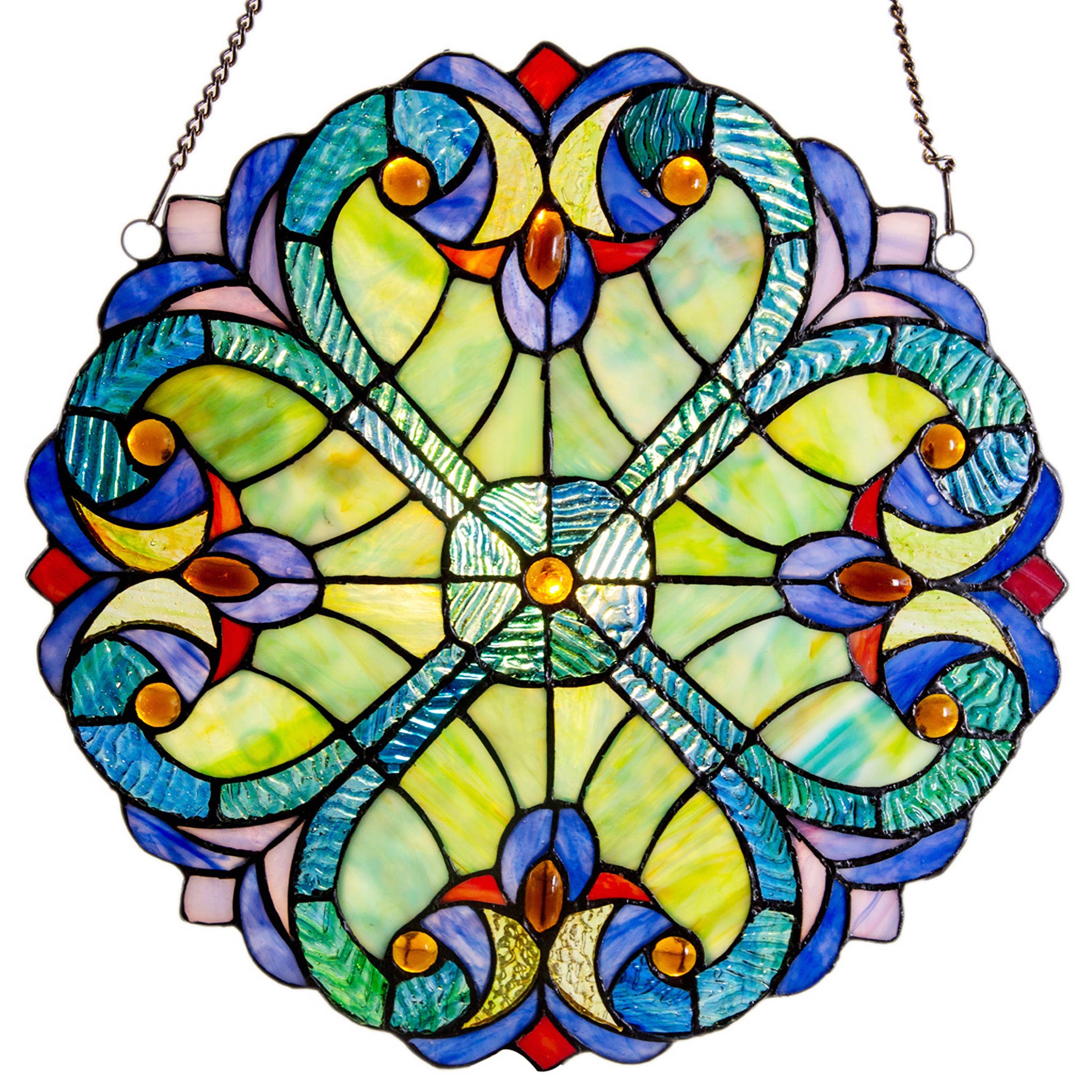 Blue 12"H Halston Multicolor Stained Glass Window Panel for wholesale on Faire1