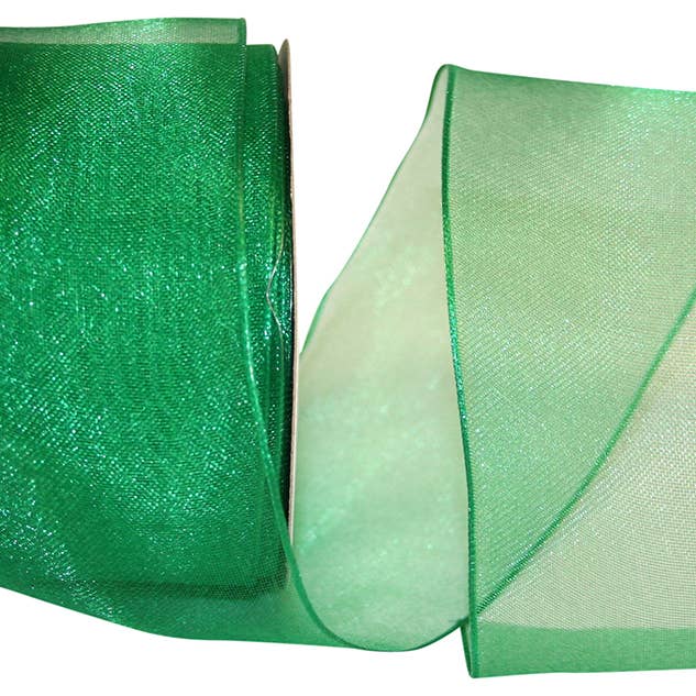 Bordure métallique transparente tissée élégante, émeraude, 2-1/2 po, 25 mètres pour la vente par RELIANT RIBBON