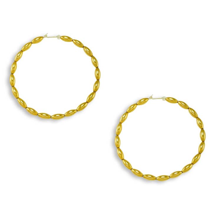 Charleston Rice Bead Hoop Earring-Medium Gold Filled for wholesale by G2 Silver