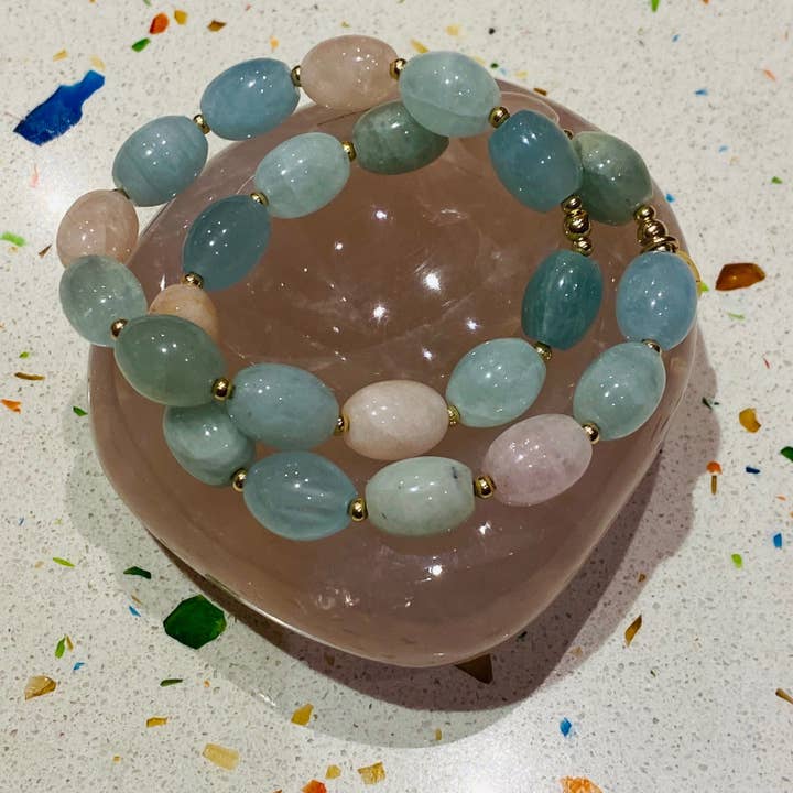 Pulseiras Rock Candy Blue Aquamarine e Pink Morganite por atacado de Lexi Jewelry