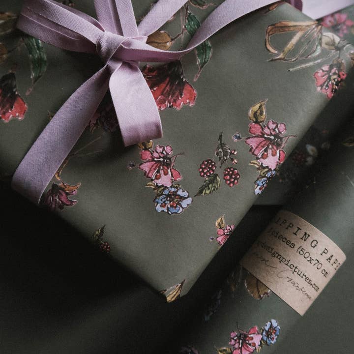 MyDesignPictures - Wholesale Wrapping Paper Roll - Set Of 3 Pieces Flowers on dark grey Wrapping Paper