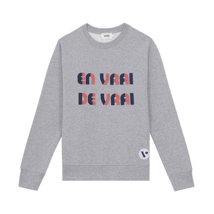 Women's sweatshirt EN VRAI DE VRAI retro gray for wholesale by VRAI PAR VIANNEY