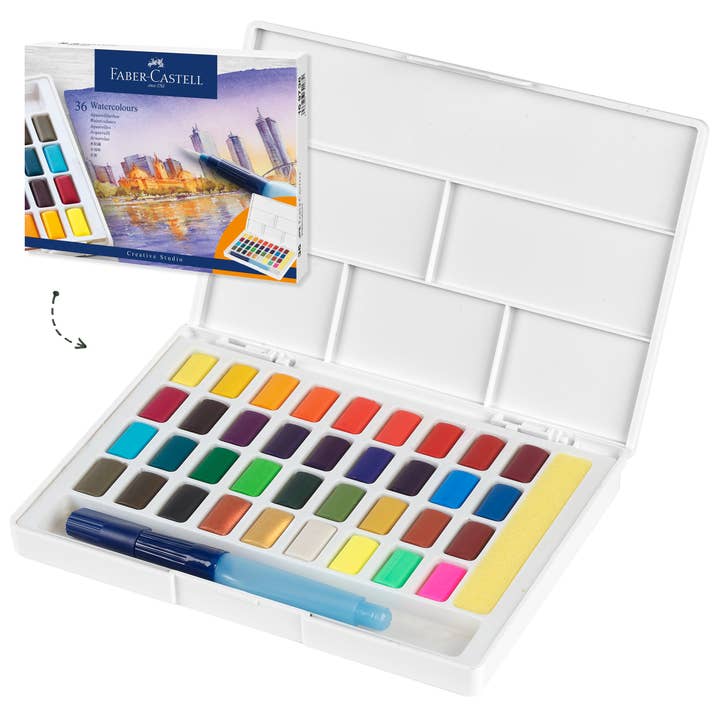 Faber-Castell / Creativity for Kids - Wholesale Watercolor Paint - Watercolors Pans, Set of 36 Watercolor Paints for Artists