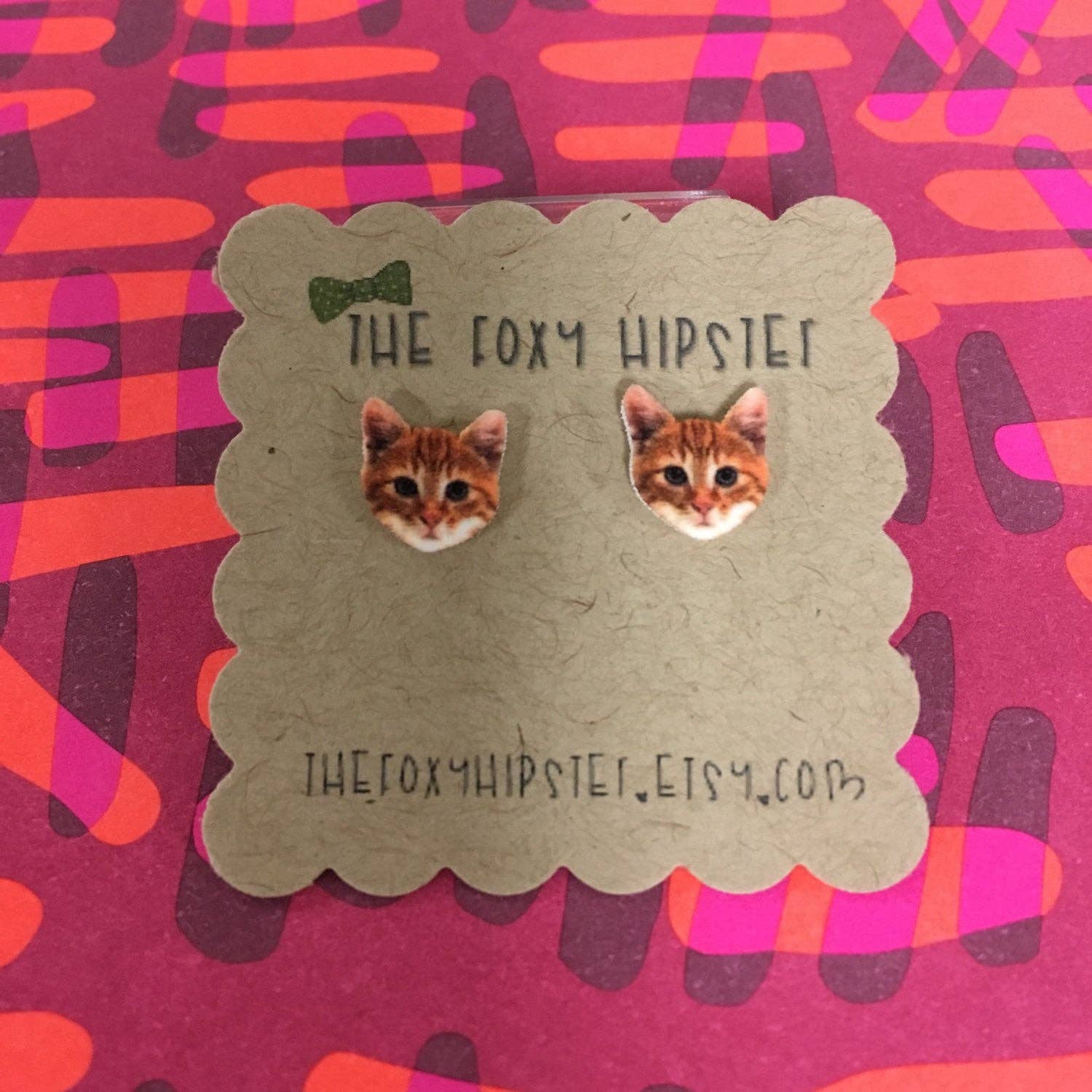 The Foxy Hipster - Wholesale Stud/Post Earrings - Orange Cat Kitten Stud Earrings2