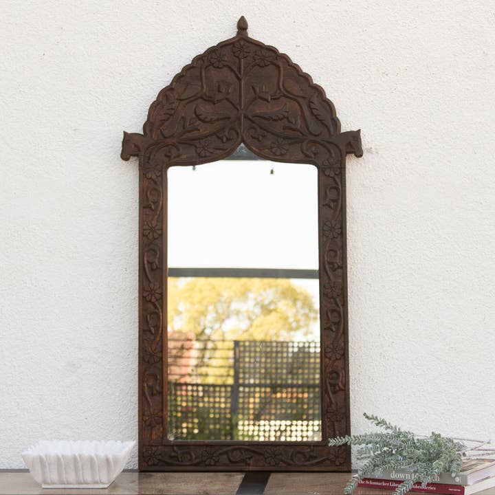 Spejl med Vintage Udskåret Påfugl & Blomstermotiv for engroshandel hos De-cor