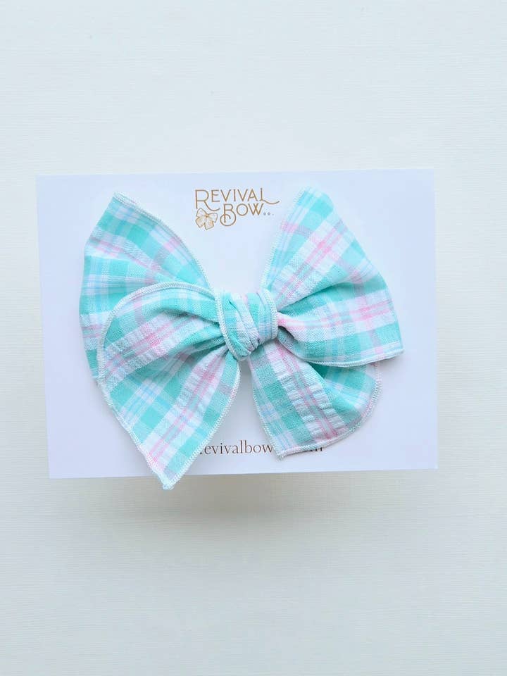 Fable Bow on Clip • Vintage Spring Plaid for wholesale by Revival Bow Co.