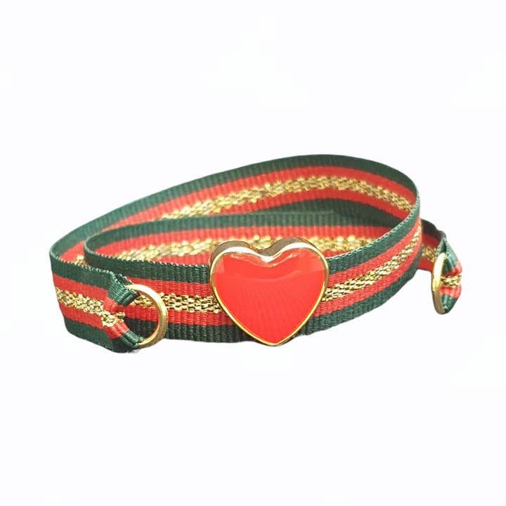 GRÖN/RÖD LAME' HJÄRTA ARMBAND RÖD EMALJ PÅ GULD för wholesale av Smartever Srl