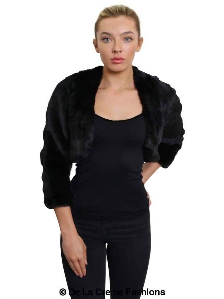De La Creme Fashions – wholesale Jacket – Women's – Womens Open Front Faux Fur Bolero Shrug Cropped Jacket
