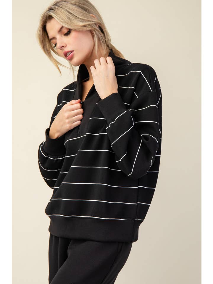 Rae Mode - Wholesale Jacket - Women's - MODAL SCUBA STRIPE V-NECK JACKET