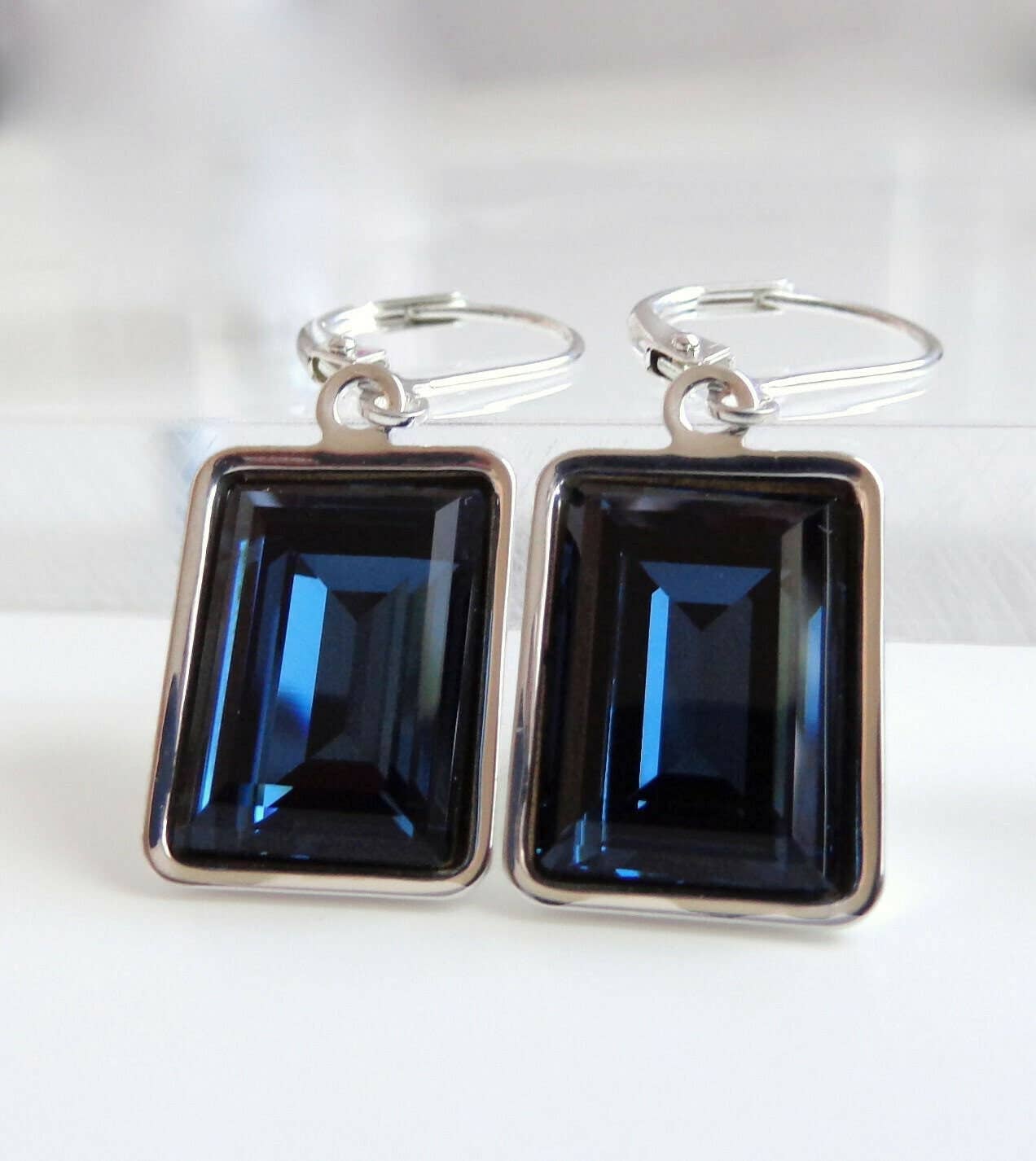 Love Your Bling® - Wholesale Dangle Earrings - Navy Blue Baguette Crystal Earrings - Bridesmaid Jewelry - Weddings - Swarovski Crystal - Swarovski Earrings - Dark Blue Earrings6