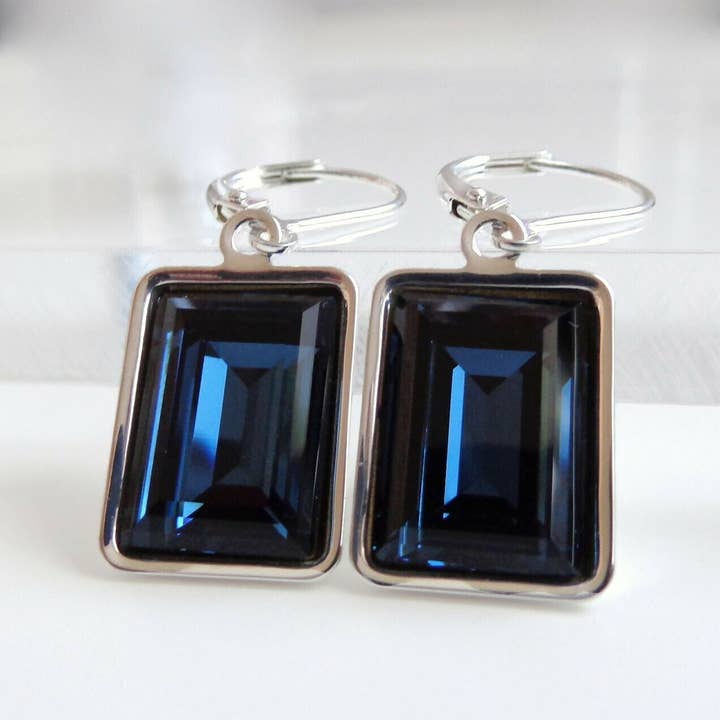 Love Your BlingĀ® - Wholesale Dangle Earrings - Navy Blue Baguette Crystal Earrings - Bridesmaid Jewelry - Weddings - Swarovski Crystal - Swarovski Earrings - Dark Blue Earrings6