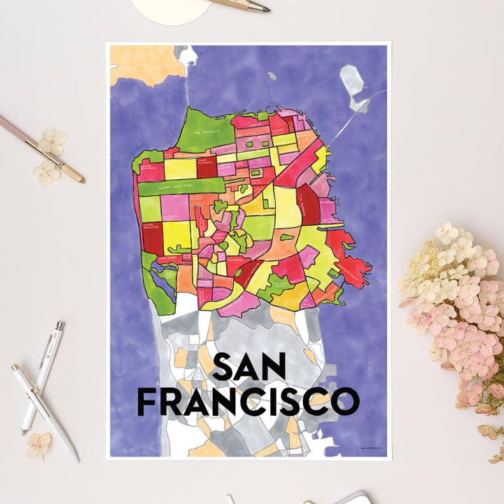 San Francisco Kvarterer Kort Kunsttryk for engroshandel hos Terratorie Maps + Goods
