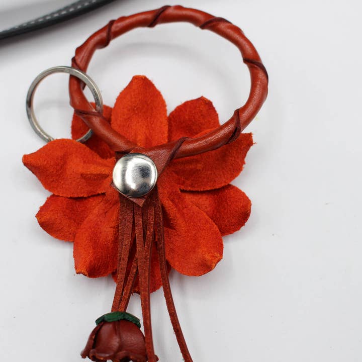 Sunflower Handmade leather inc - Wholesale Keychain - Women's - Leather flower key chain key purse bag charm8