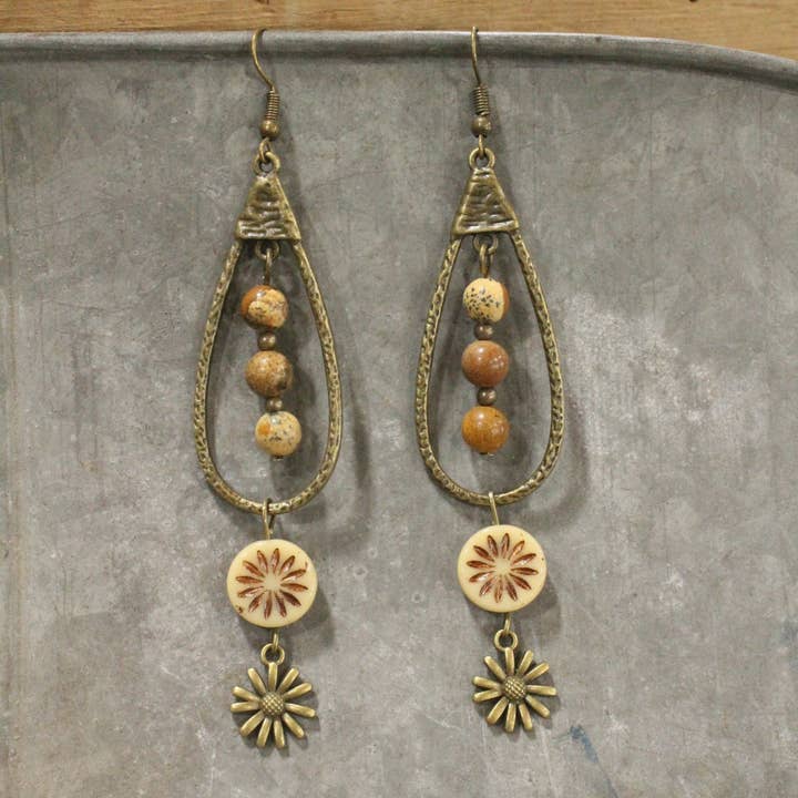 Teardrop Earth Tone Dangle Drop Earrings for wholesale by The Primitive Peddler, Inc.