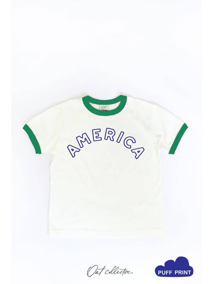 OAT COLLECTIVE - Wholesale Screen Printed T-Shirt - Kids - AMERICA PUFF Toddler Unisex Ringer Top2