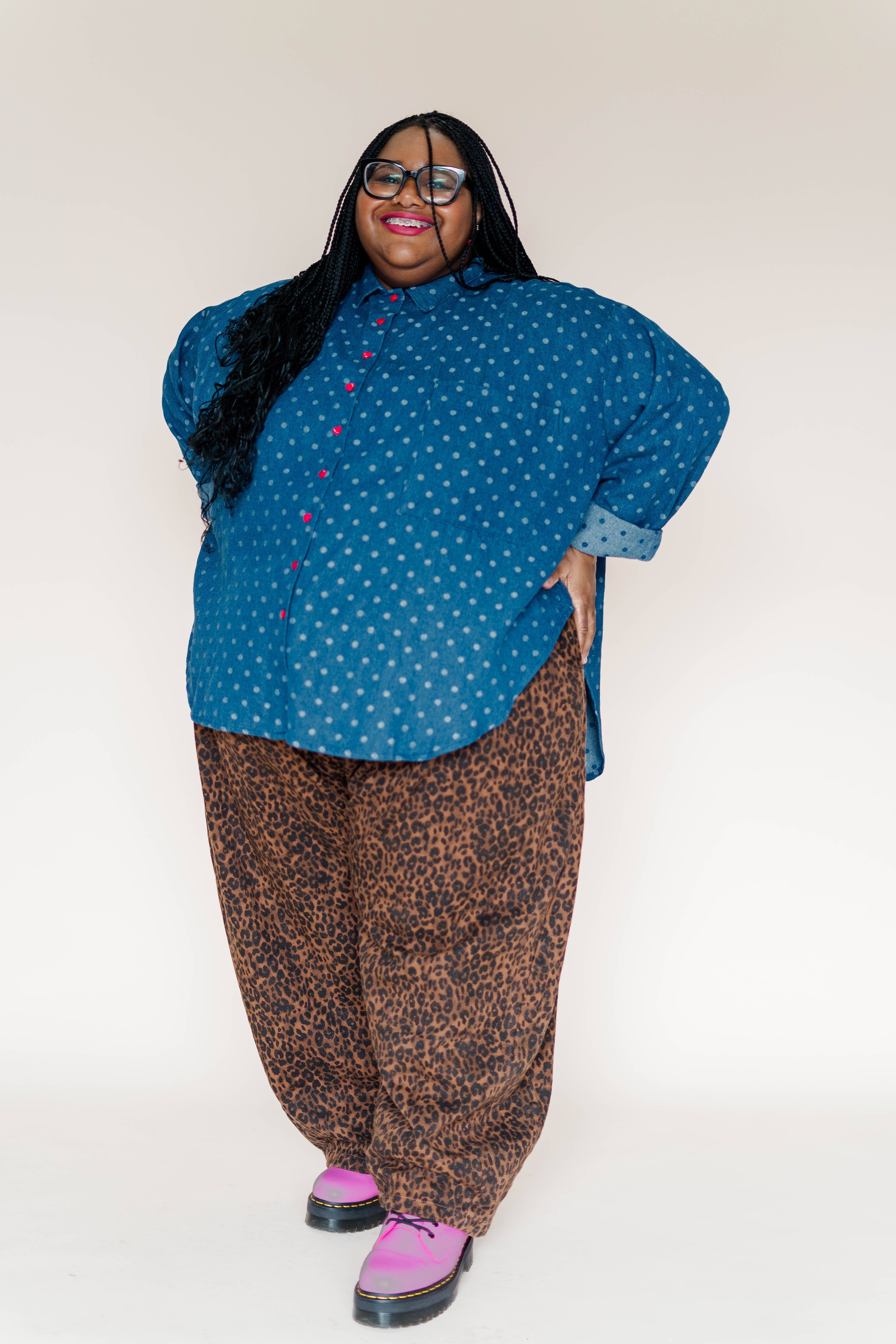 Nettle Studios - Wholesale Button Down Shirt - Women's - Size Inclusive Plus Size Polka Dot Denim Button Up Shirt6