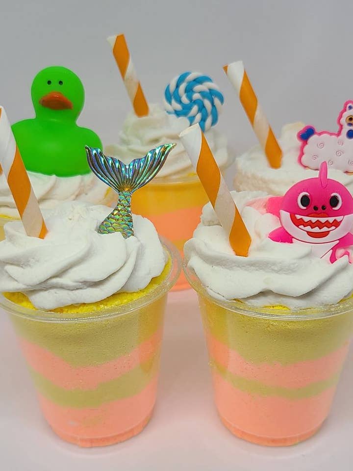 Mango Mandarin Bubbling Smoothie Shot Bath Bomb for Kids for wholesale by Sassy Bubbles