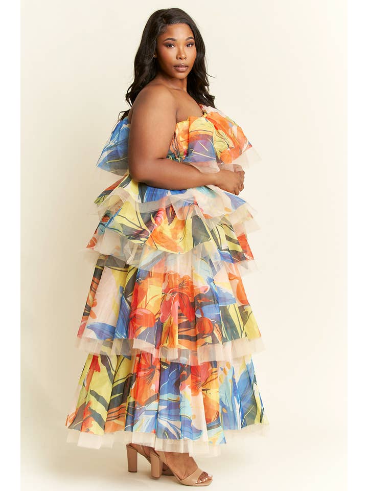 Namatt Design - Wholesale Top & Skirt Set - Women's - Plus One-Shoulder Ruffle Top & Maxi Ruffle Skirt Set20