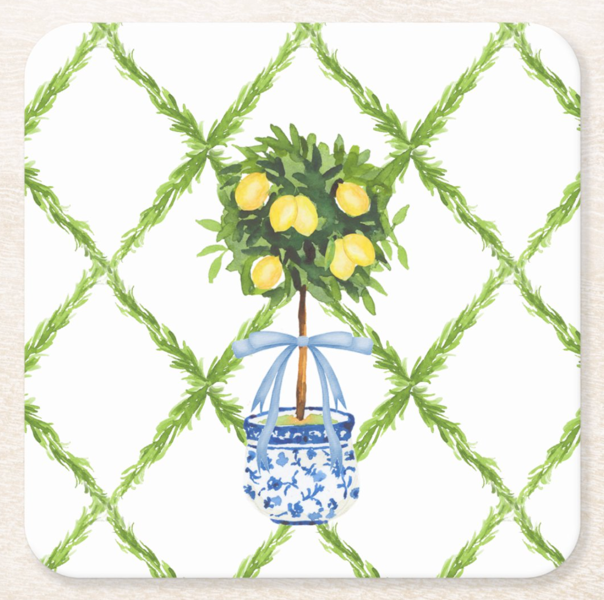 Design Carolinas - Vente Sous-verre jetable - Ensemble de 8 dessous de verre en papier Chinoiserie Citron Topiaire0