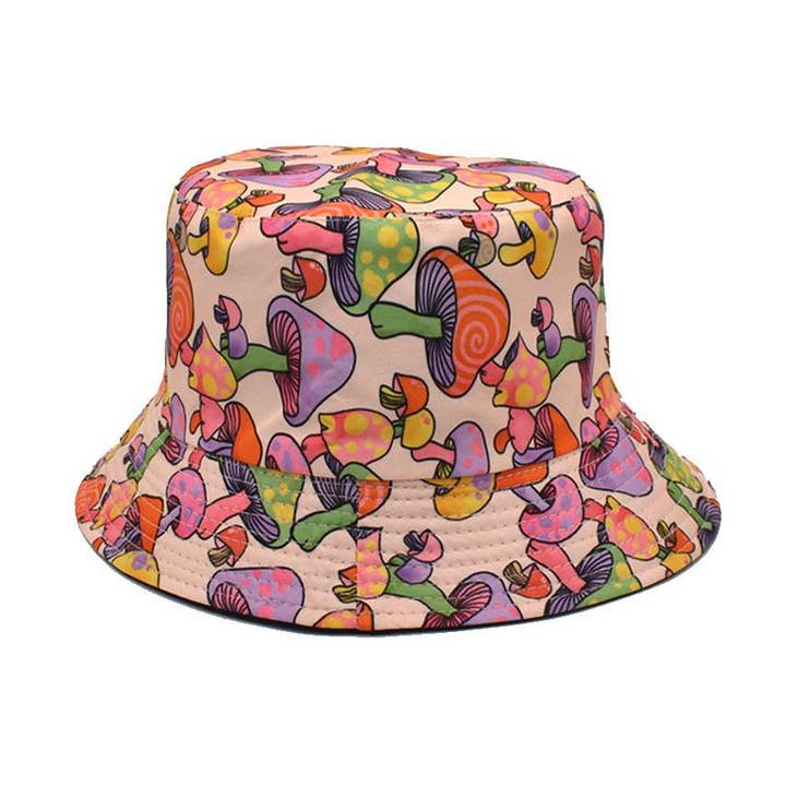 Cosmic Mushrooms Rainbow Print Bucket Hat for wholesale by ZAD