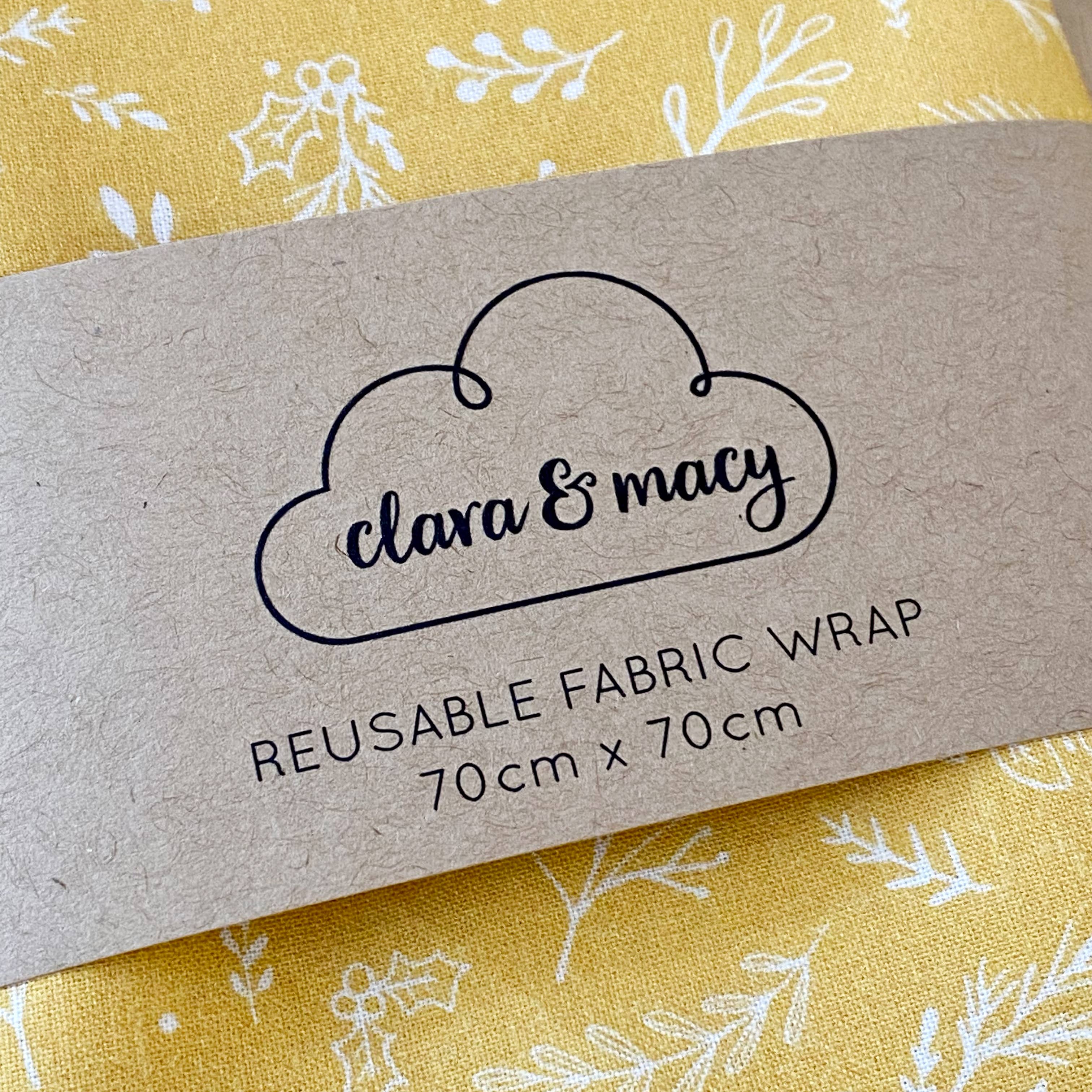 Clara and Macy - Wholesale Flat Wrap - Reusable Yellow Botanical Fabric Gift Wrap3