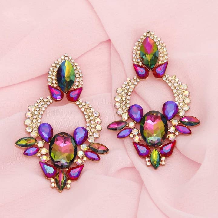 Multi Color Drop Radiant Crystal Teardrop Multicolor Earrings for wholesale on Faire